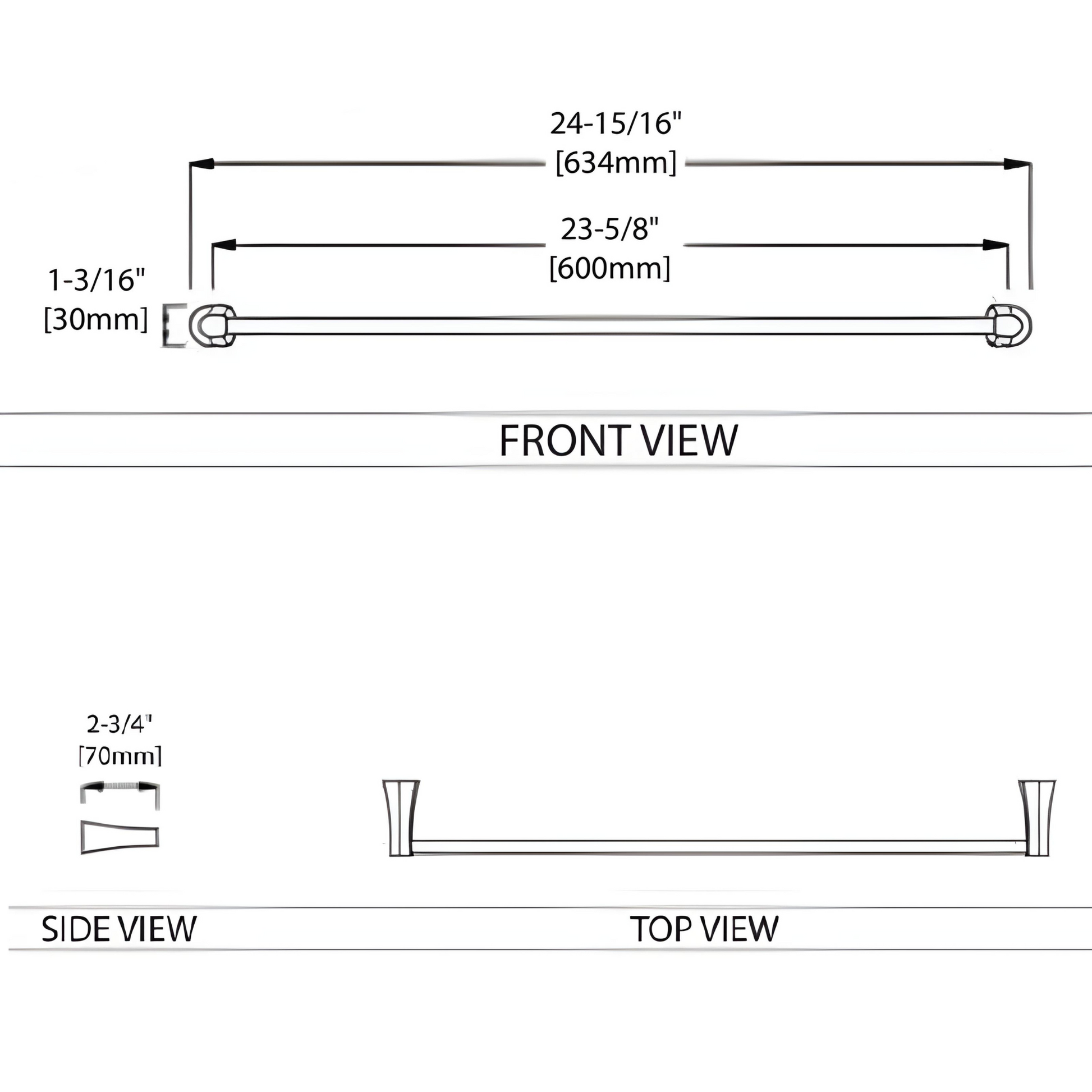 Blossom 400 Series 25" x 1" Chrome Brass Single Towel Bar