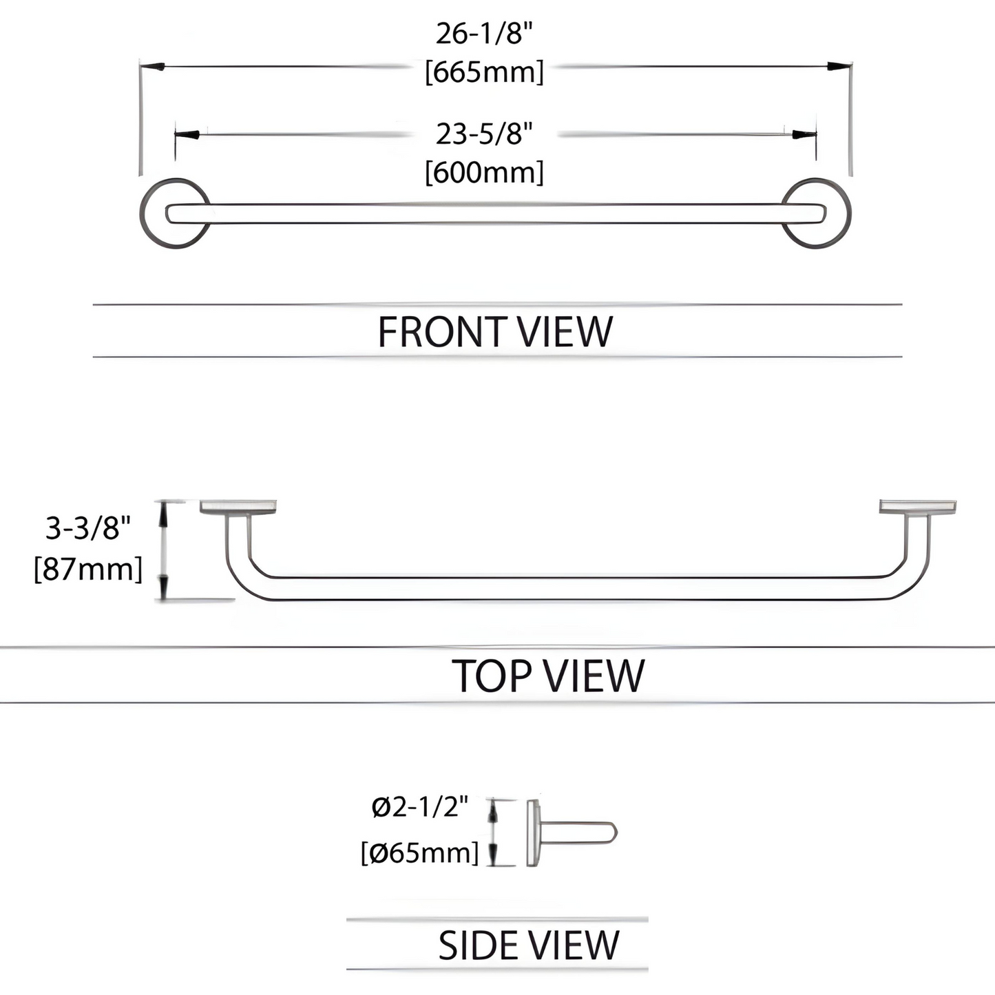 Blossom 500 Series 26" x 3" Chrome Brass Single Towel Bar