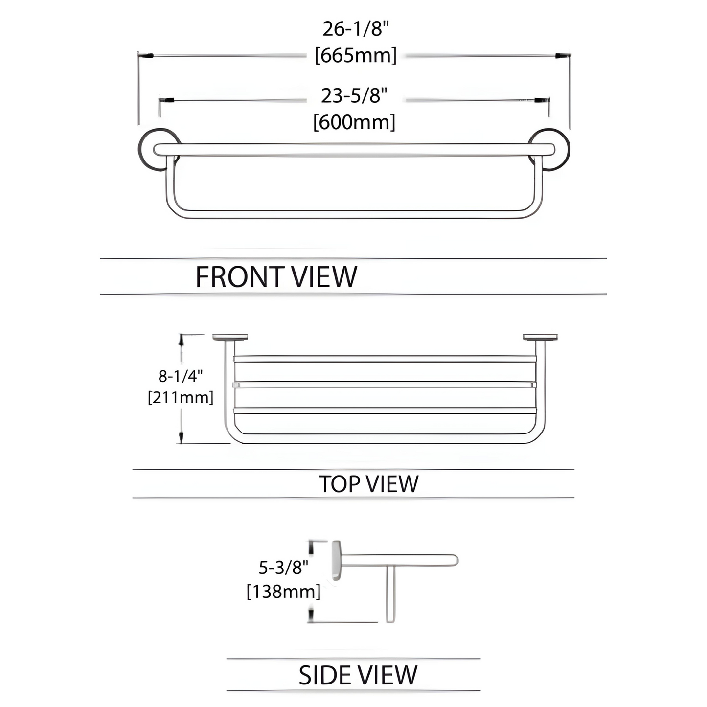 Blossom 500 Series 26" x 5" Brushed Nickel Brass Towel Rack