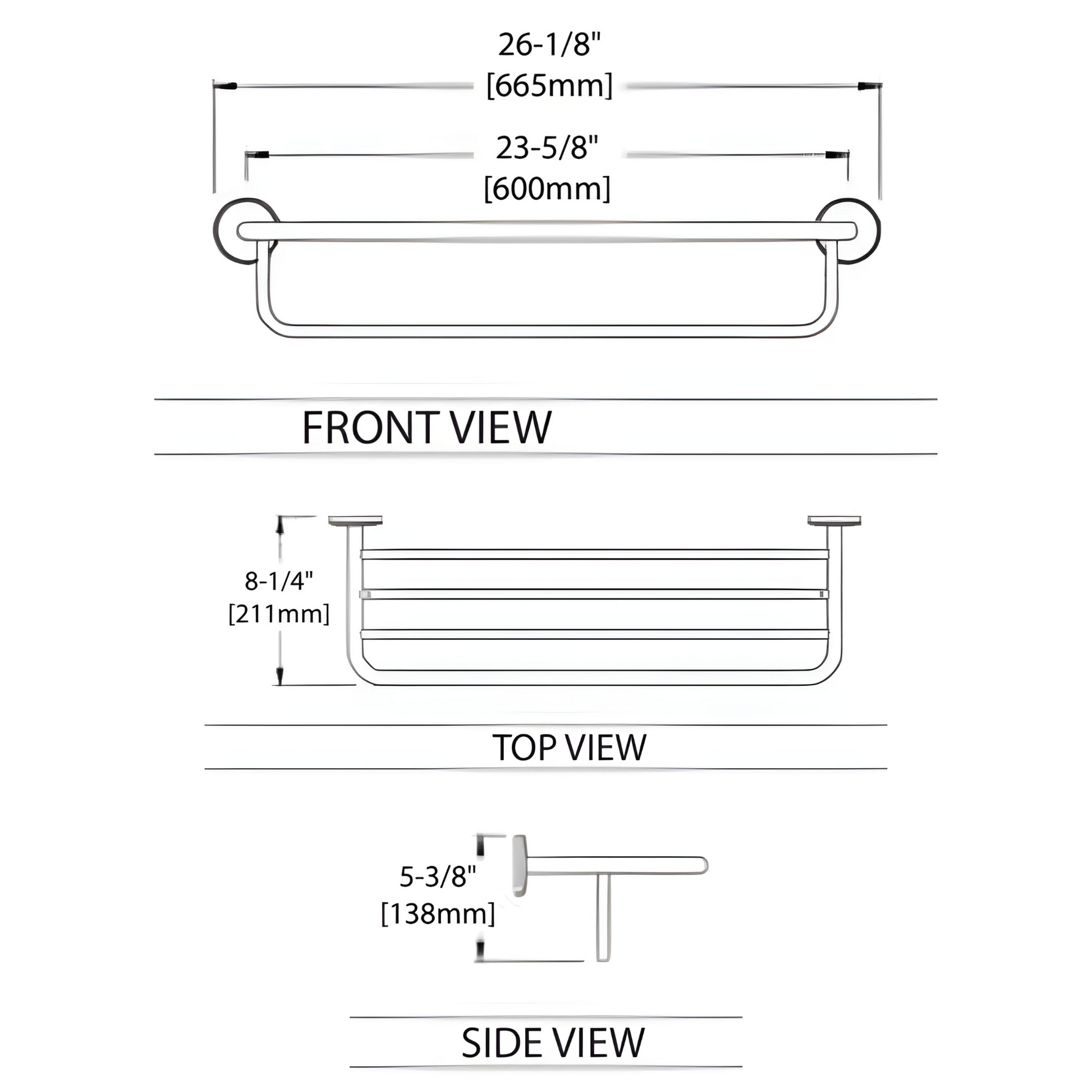 Blossom 500 Series 26" x 5" Brushed Nickel Brass Towel Rack