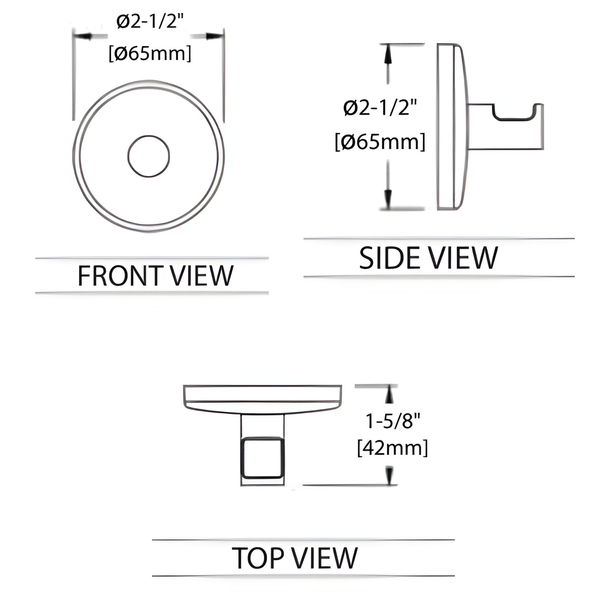 Blossom 500 Series 3" x 2" Matte Black Brass Robe Hook With Round Mount Post