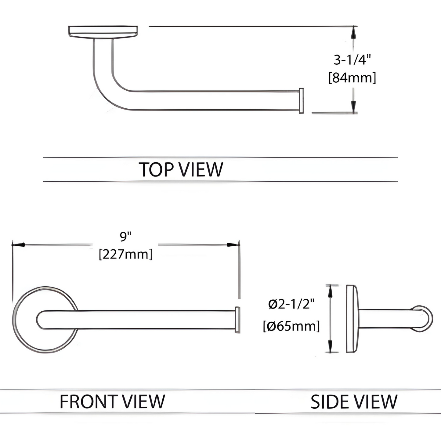 Blossom 500 Series 9" x 3" Matte Black Brass Towel Bar