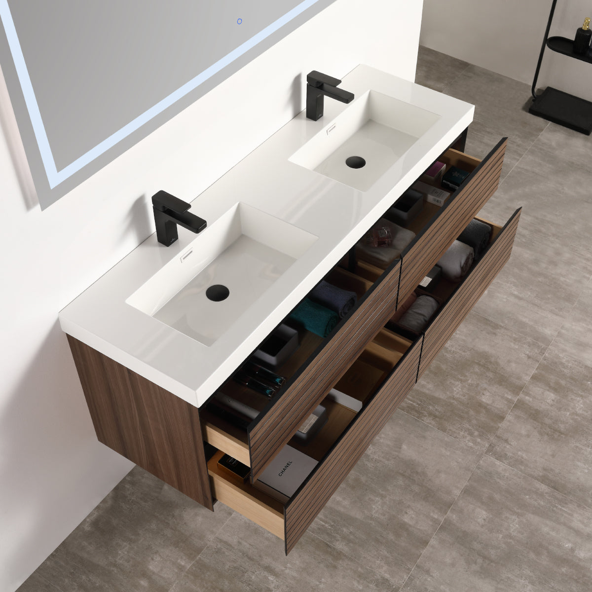 Blossom Annecy 48" Dark Walnut Strip Double Sink Vanity Base