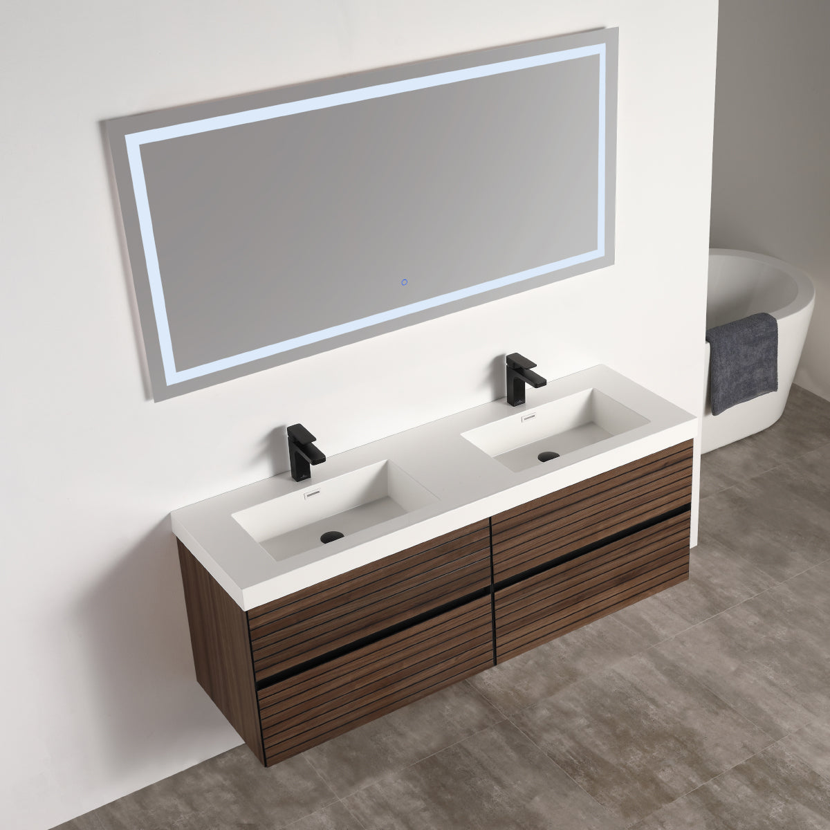 Blossom Annecy 48" Dark Walnut Strip Double Sink Vanity Base