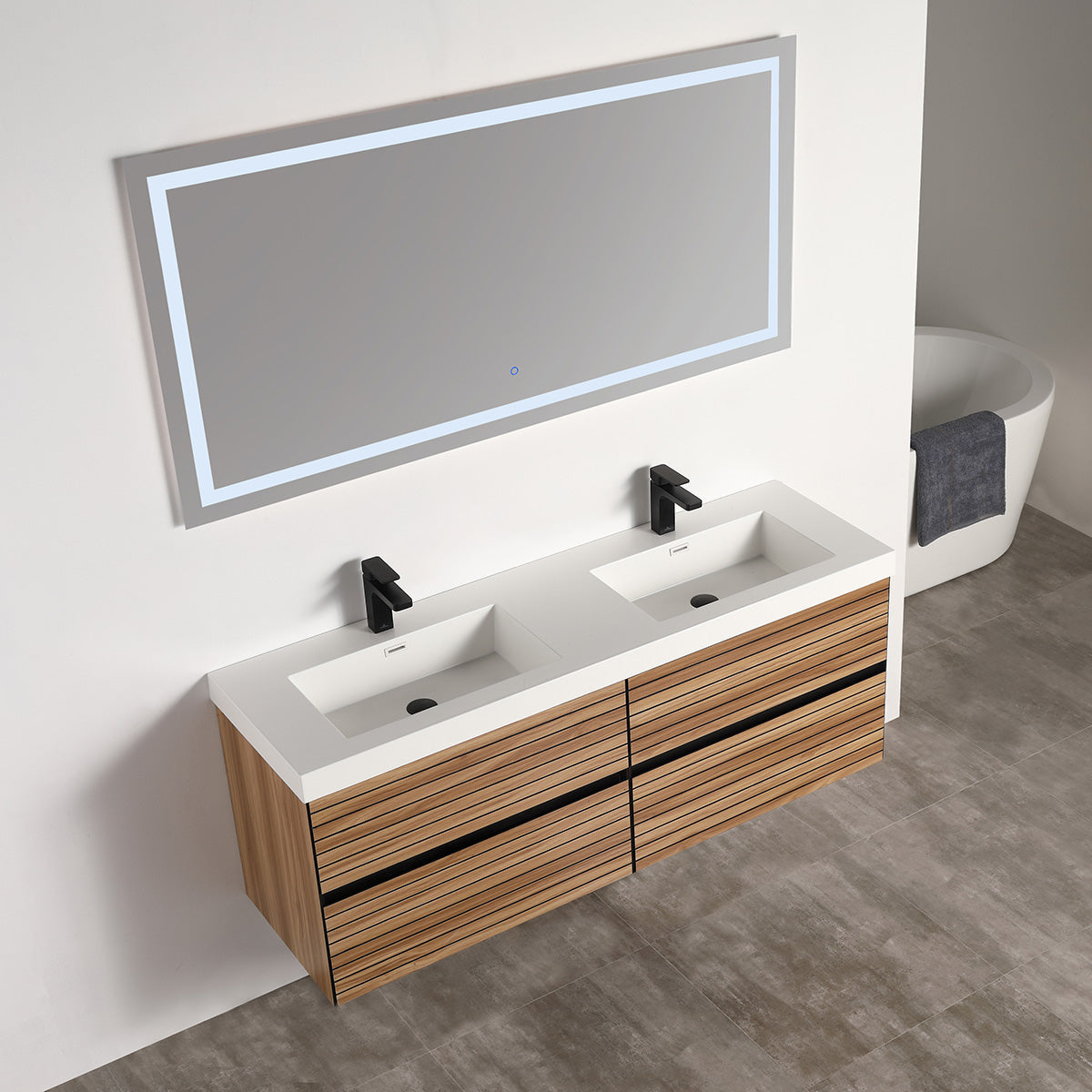 Blossom Annecy 48" Maple Strip Double Sink Vanity Base