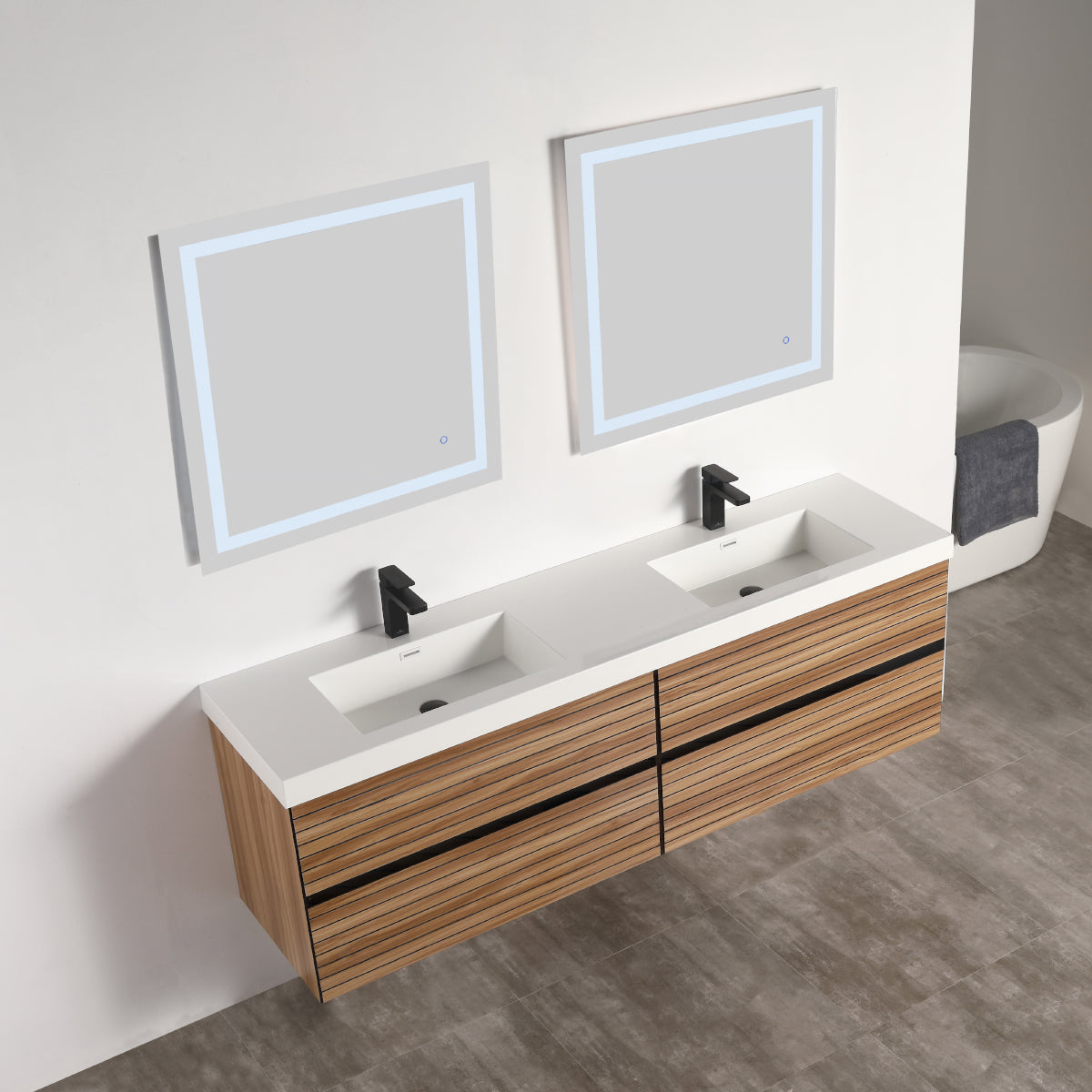 Blossom Annecy 72" Maple Strip Double Sink Vanity Base