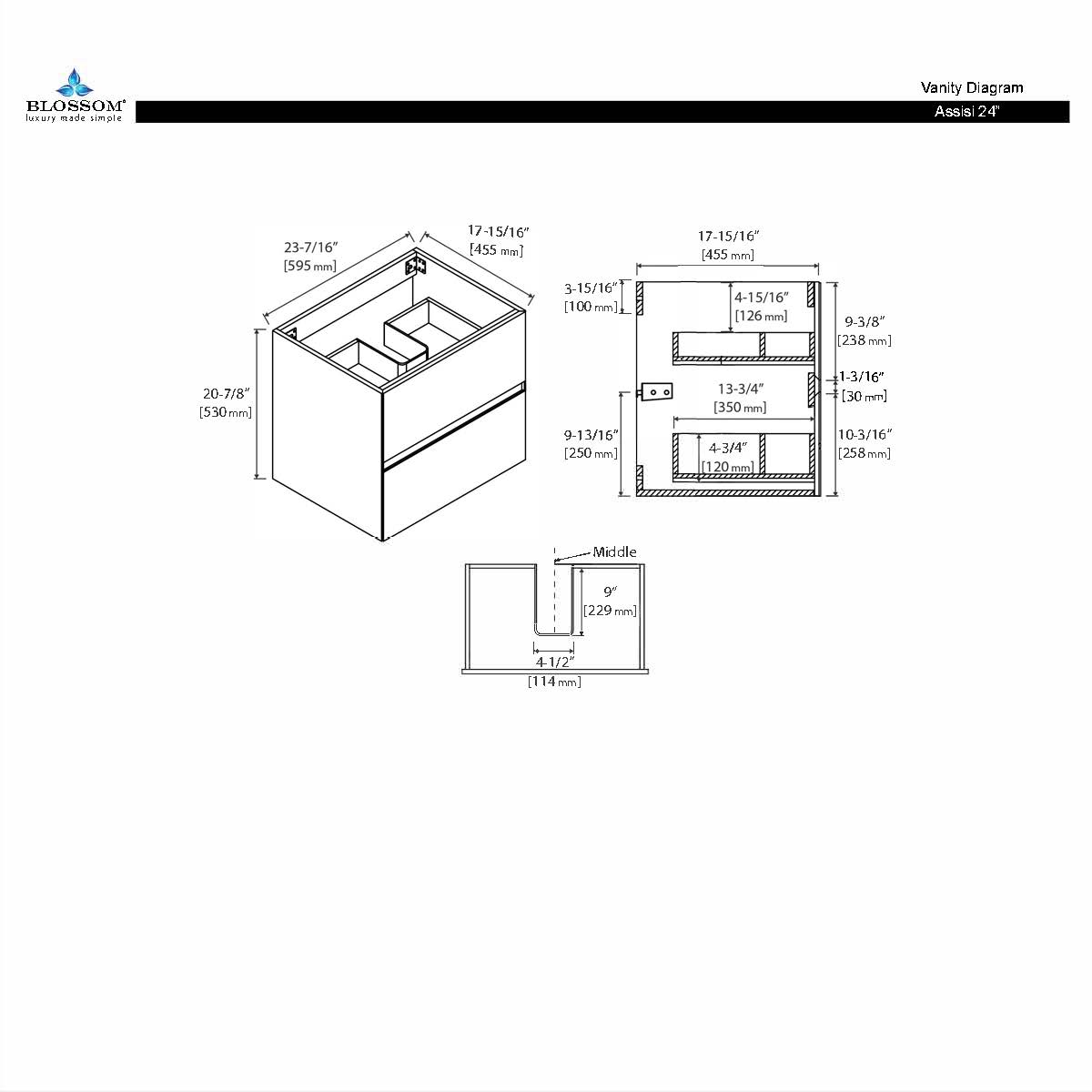 Blossom Assisi 24" Brown Walnut Single Sink Vanity Base