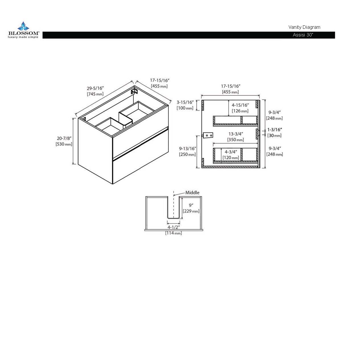 Blossom Assisi 36" Glossy White Single Sink Vanity Base