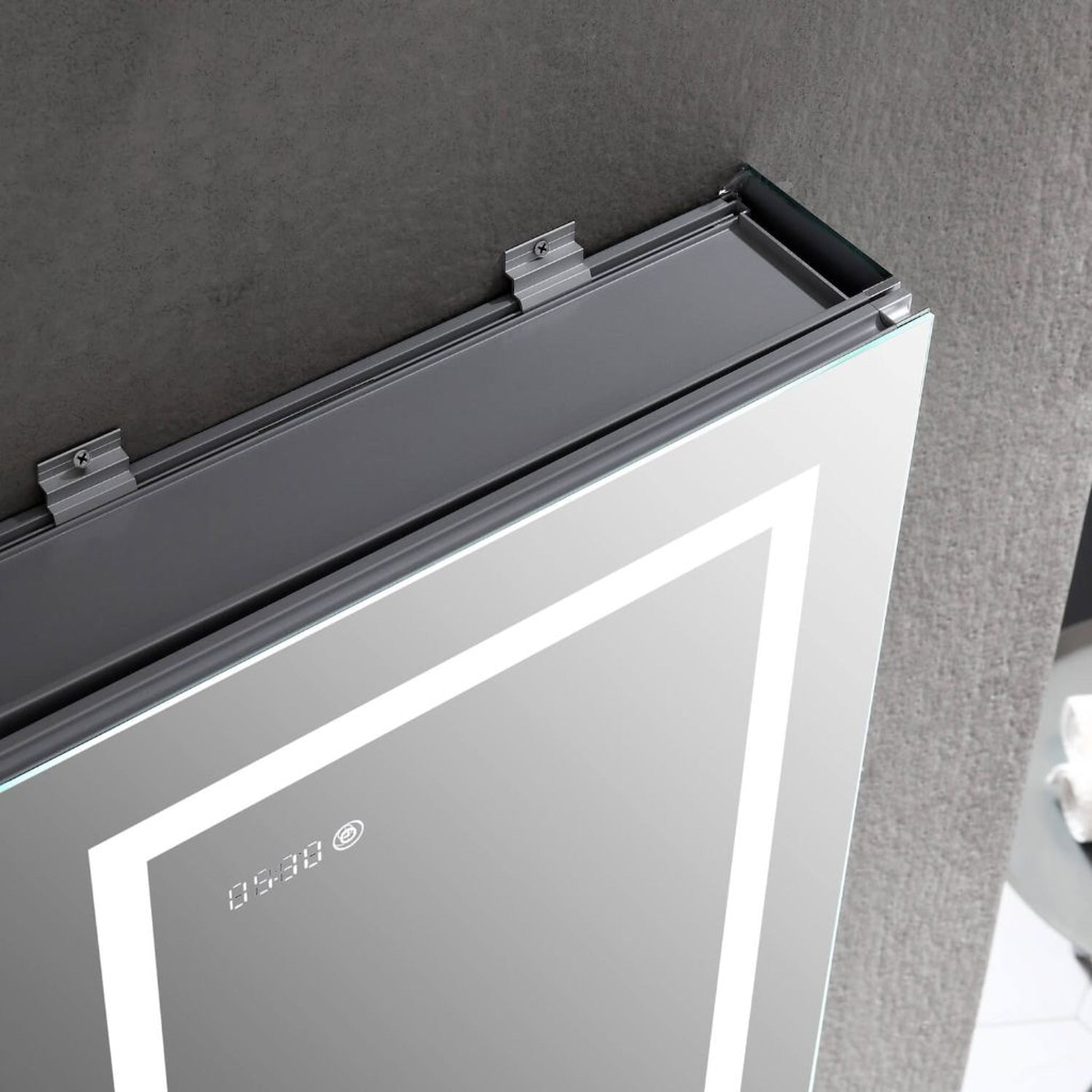 Blossom Asta 24" Recessed or Surface Mount Left and Right-Hinged Door LED Mirror Medicine Cabinet Set Of 2 With Adjustable Glass Shelves, Built-In Defogger, Dimmer, Digital Clock, Temp Display, USB & Electrical Outlet
