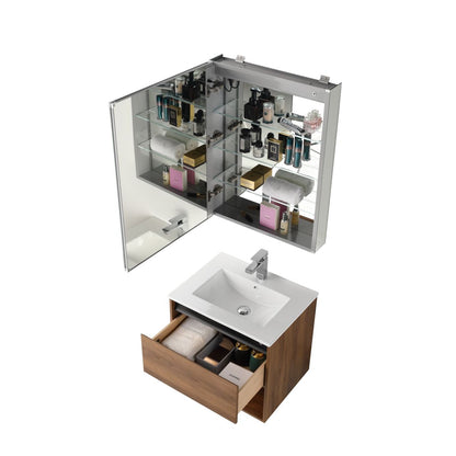 Blossom Bergen 24" Brown Walnut Vanity With Dual LED Lights and Open Shelf