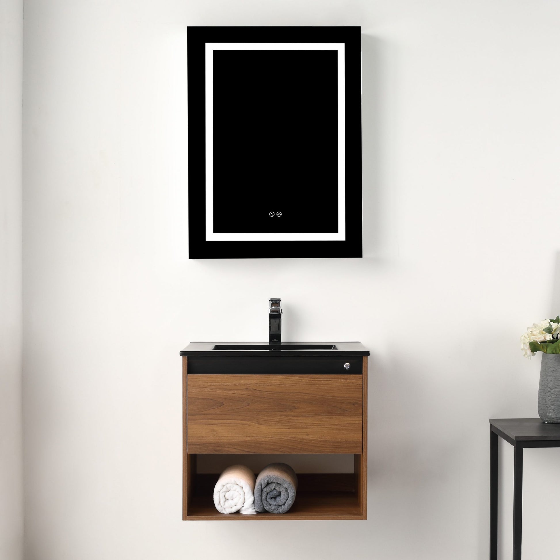 Blossom Bergen 24" Brown Walnut Vanity With Dual LED Lights and Open Shelf