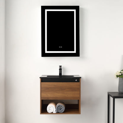 Blossom Bergen 24" Brown Walnut Vanity With Dual LED Lights and Open Shelf