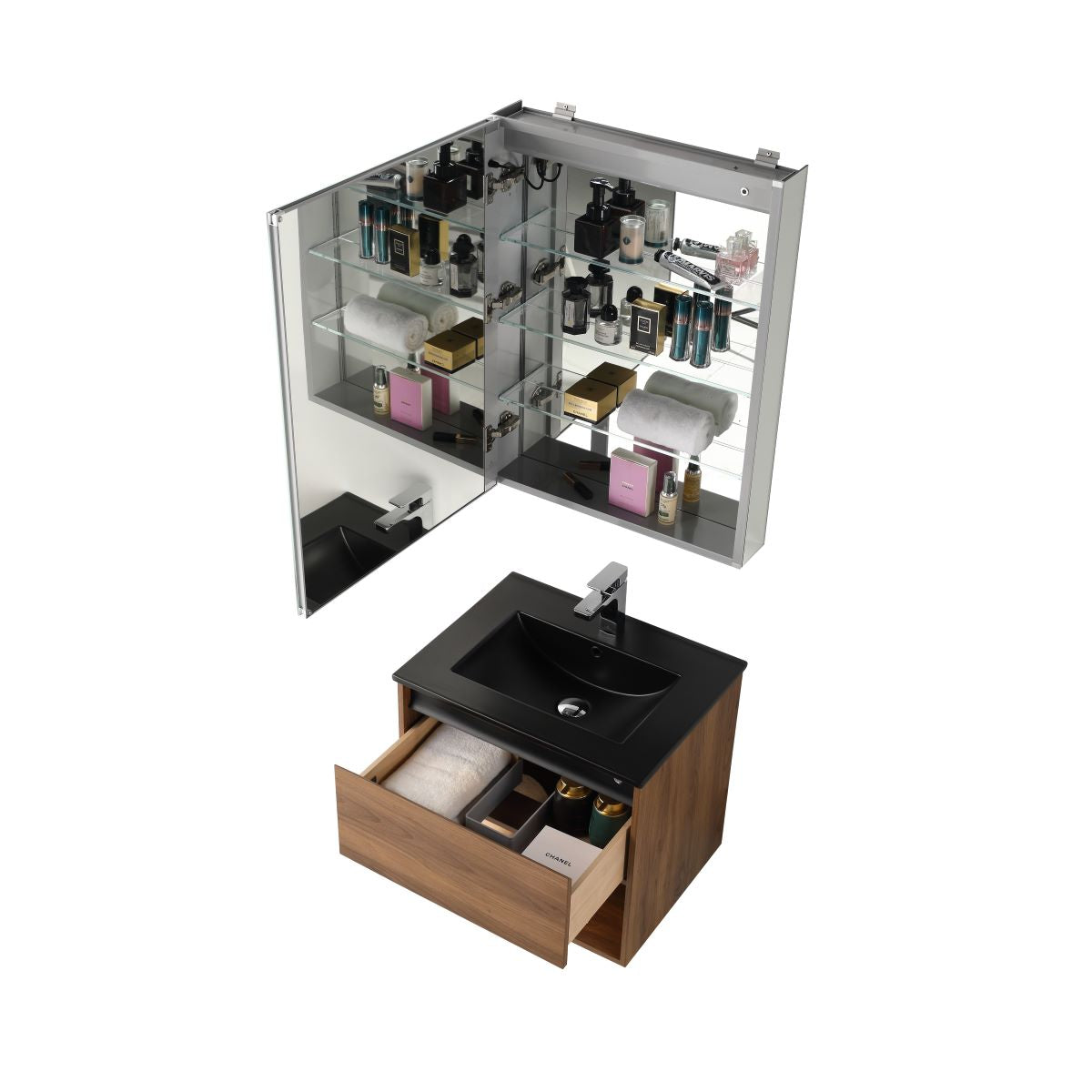 Blossom Bergen 24" Brown Walnut Vanity With Dual LED Lights and Open Shelf