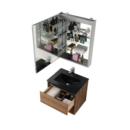 Blossom Bergen 24" Brown Walnut Vanity With Dual LED Lights and Open Shelf