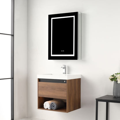 Blossom Bergen 24" Brown Walnut Vanity With Dual LED Lights and Open Shelf