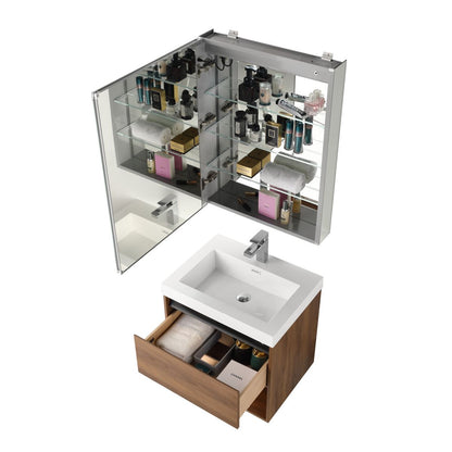 Blossom Bergen 24" Brown Walnut Vanity With Dual LED Lights and Open Shelf