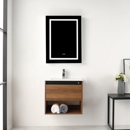 Blossom Bergen 24" Brown Walnut Vanity With Dual LED Lights and Open Shelf