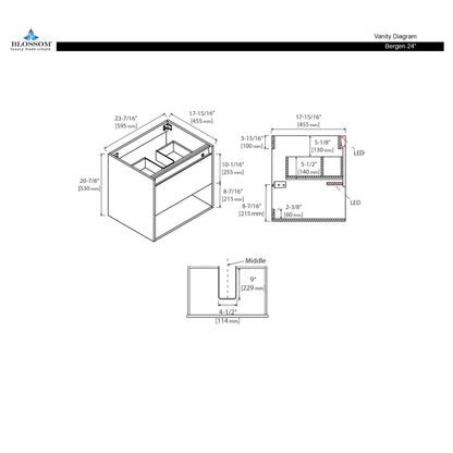 Blossom Bergen 24" Classic Oak Vanity With Dual LED Lights and Open Shelf