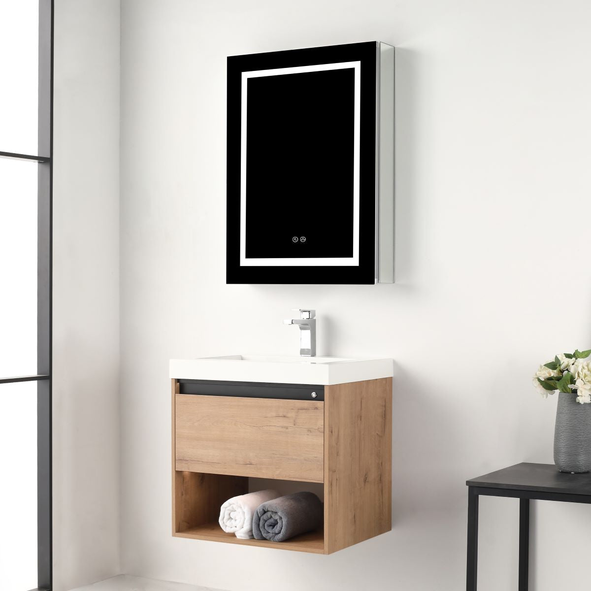 Blossom Bergen 24" Classic Oak Vanity With Dual LED Lights and Open Shelf