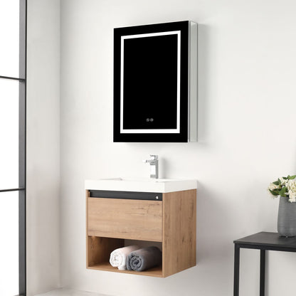 Blossom Bergen 24" Classic Oak Vanity With Dual LED Lights and Open Shelf