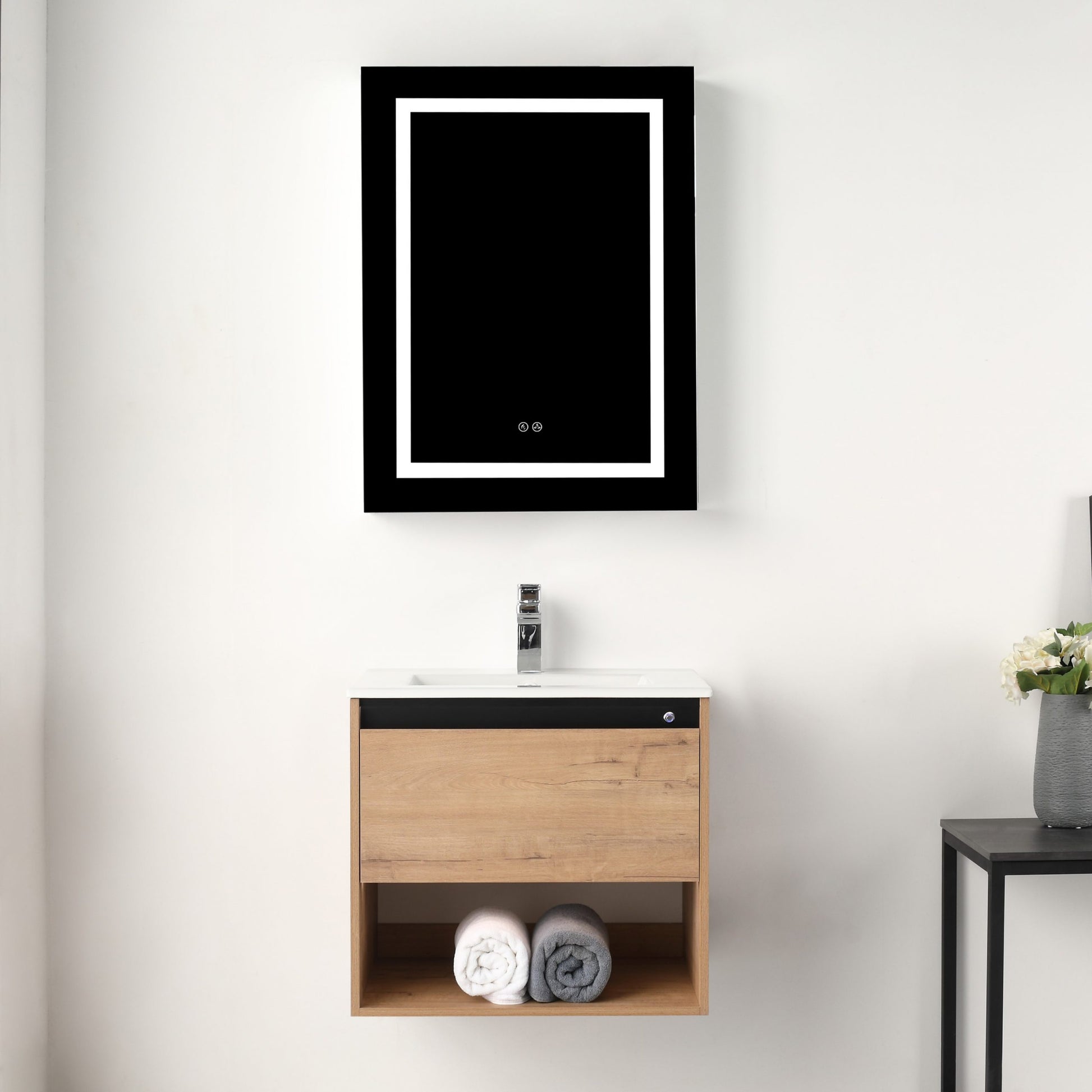 Blossom Bergen 24" Classic Oak Vanity With Dual LED Lights and Open Shelf