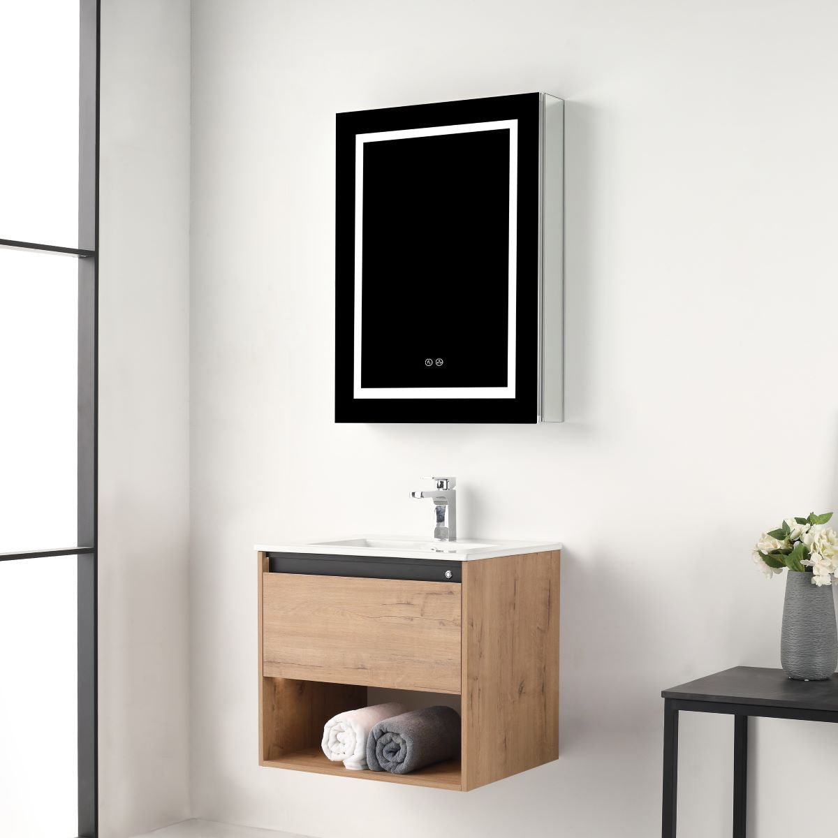 Blossom Bergen 24" Classic Oak Vanity With Dual LED Lights and Open Shelf