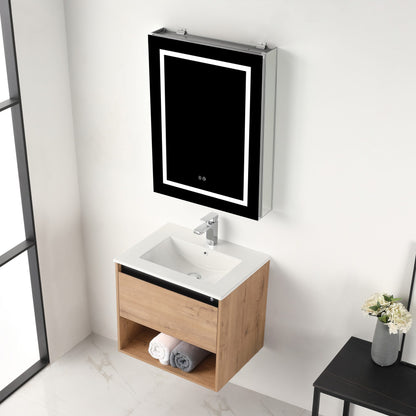 Blossom Bergen 24" Classic Oak Vanity With Dual LED Lights and Open Shelf