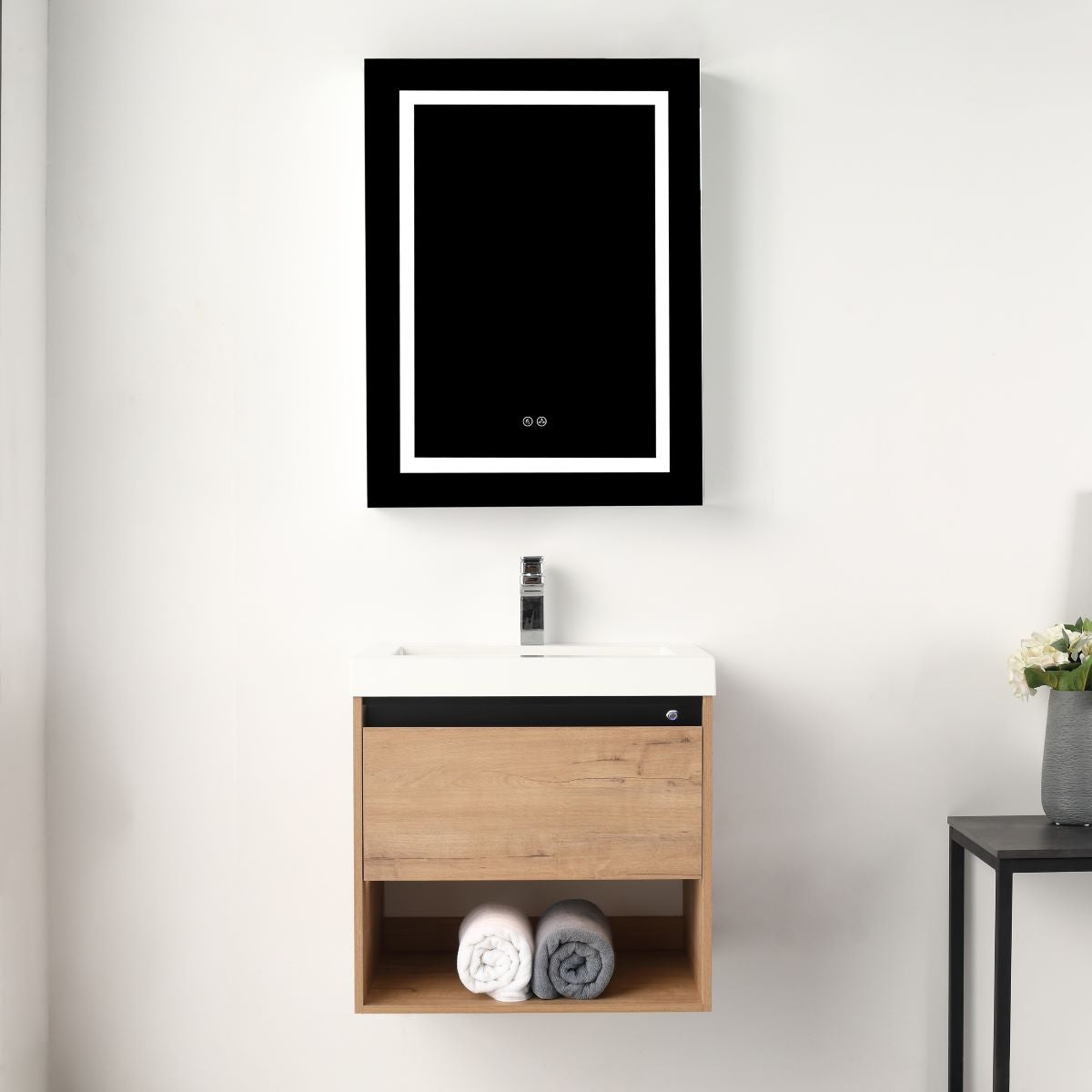 Blossom Bergen 24" Classic Oak Vanity With Dual LED Lights and Open Shelf