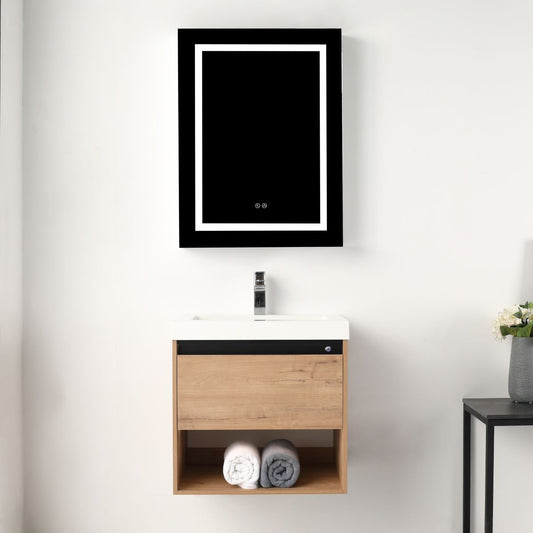 Blossom Bergen 24" Classic Oak Vanity With Dual LED Lights and Open Shelf