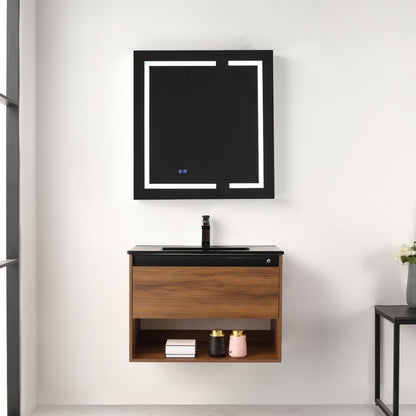 Blossom Bergen 30" Brown Walnut Vanity With Dual LED Lights and Open Shelf