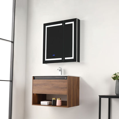 Blossom Bergen 30" Brown Walnut Vanity With Dual LED Lights and Open Shelf