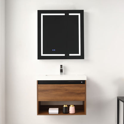 Blossom Bergen 30" Brown Walnut Vanity With Dual LED Lights and Open Shelf