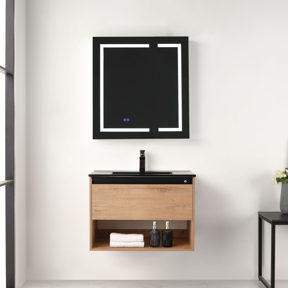 Blossom Bergen 30" Classic Oak Vanity With Dual LED Lights and Open Shelf