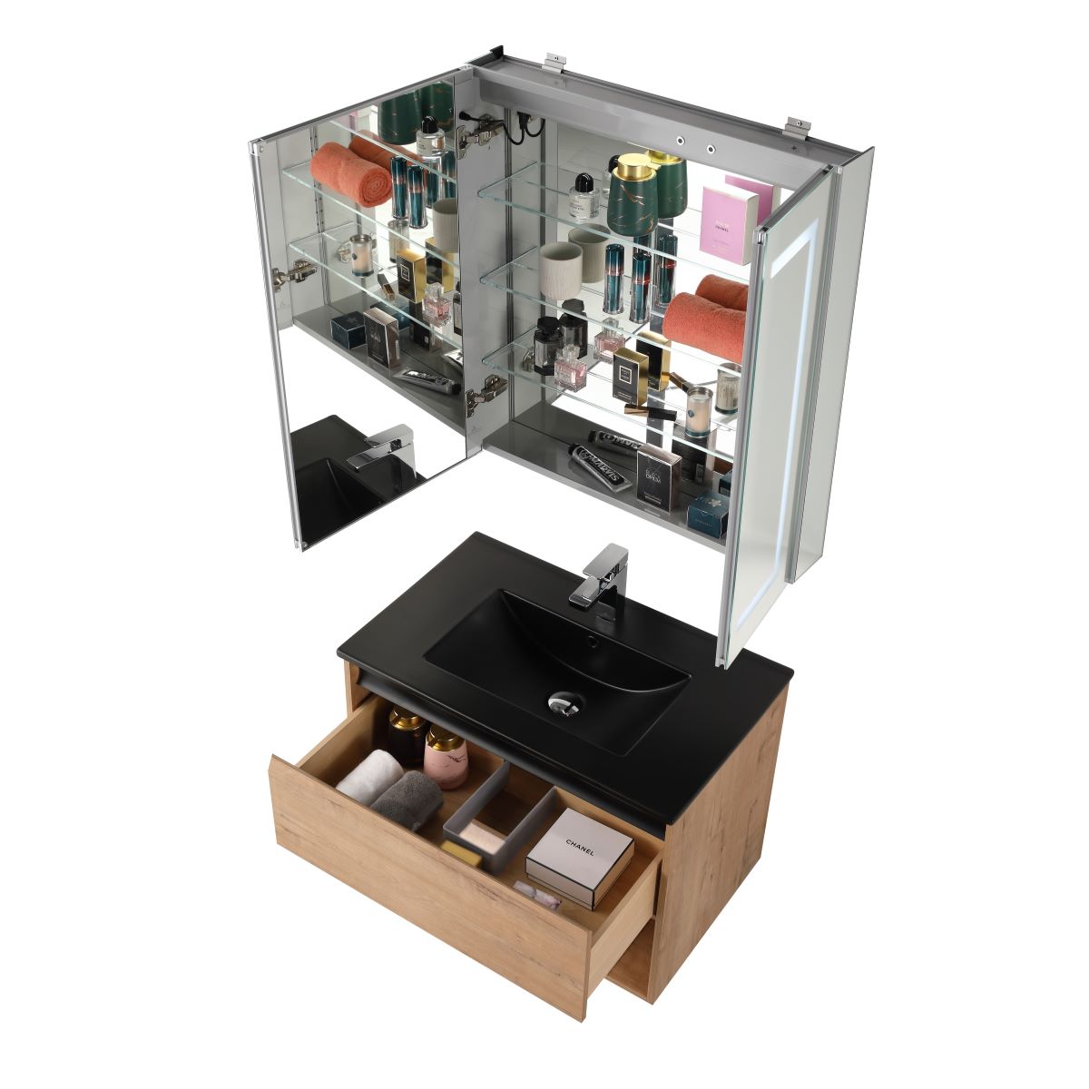 Blossom Bergen 30" Classic Oak Vanity With Dual LED Lights and Open Shelf