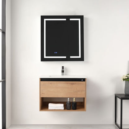 Blossom Bergen 30" Classic Oak Vanity With Dual LED Lights and Open Shelf