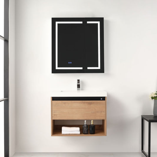 Blossom Bergen 30" Classic Oak Vanity With Dual LED Lights and Open Shelf