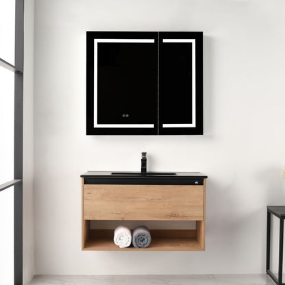 Blossom Bergen 36" Classic Oak Vanity With Dual LED Lights and Open Shelf