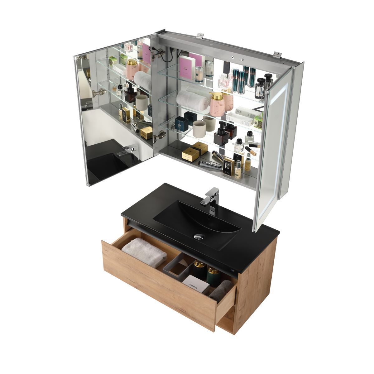 Blossom Bergen 36" Classic Oak Vanity With Dual LED Lights and Open Shelf