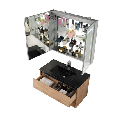 Blossom Bergen 36" Classic Oak Vanity With Dual LED Lights and Open Shelf