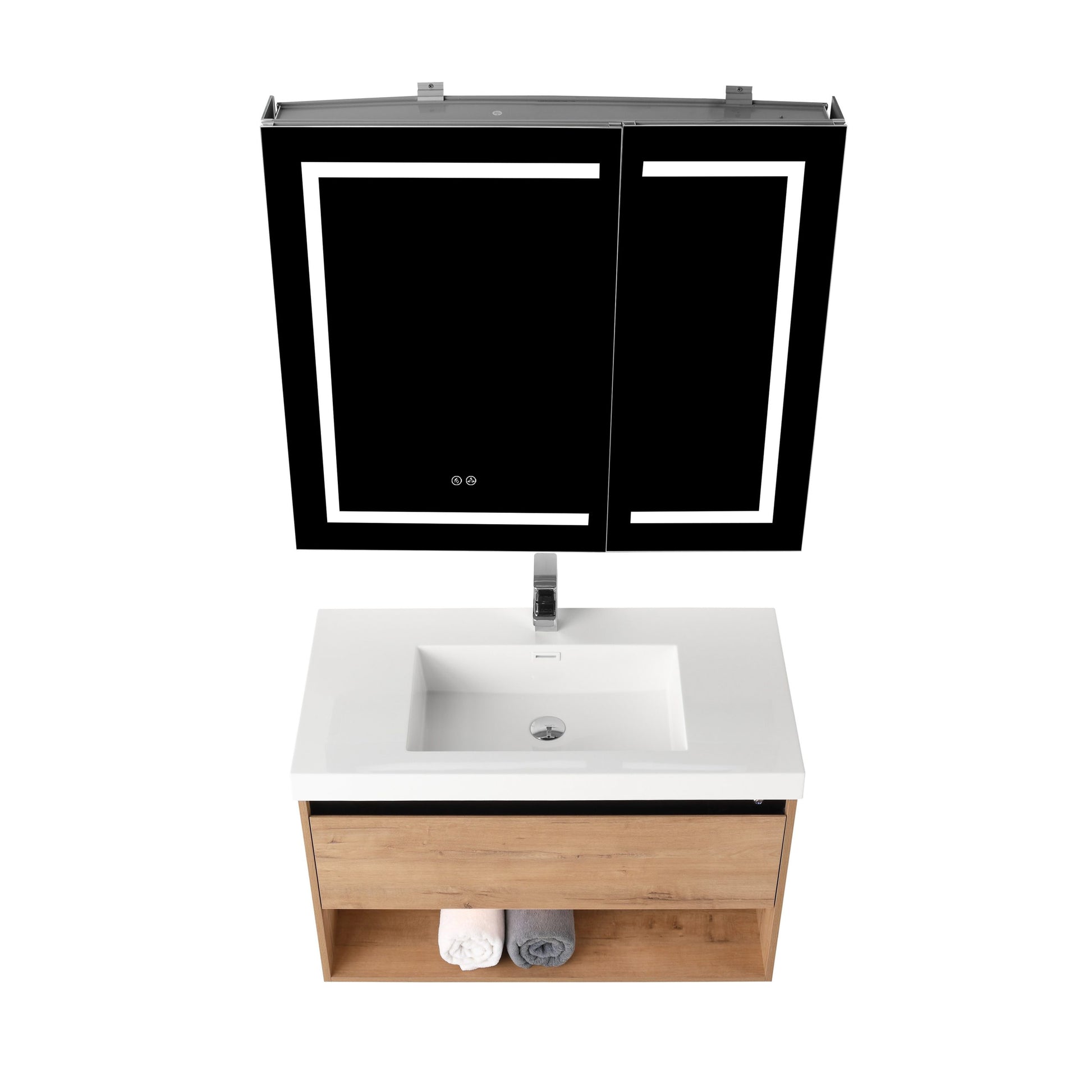 Blossom Bergen 36" Classic Oak Vanity With Dual LED Lights and Open Shelf