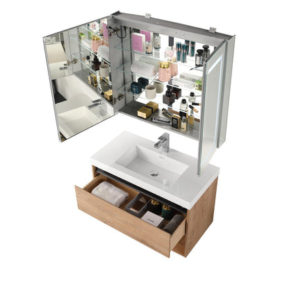 Blossom Bergen 36" Classic Oak Vanity With Dual LED Lights and Open Shelf