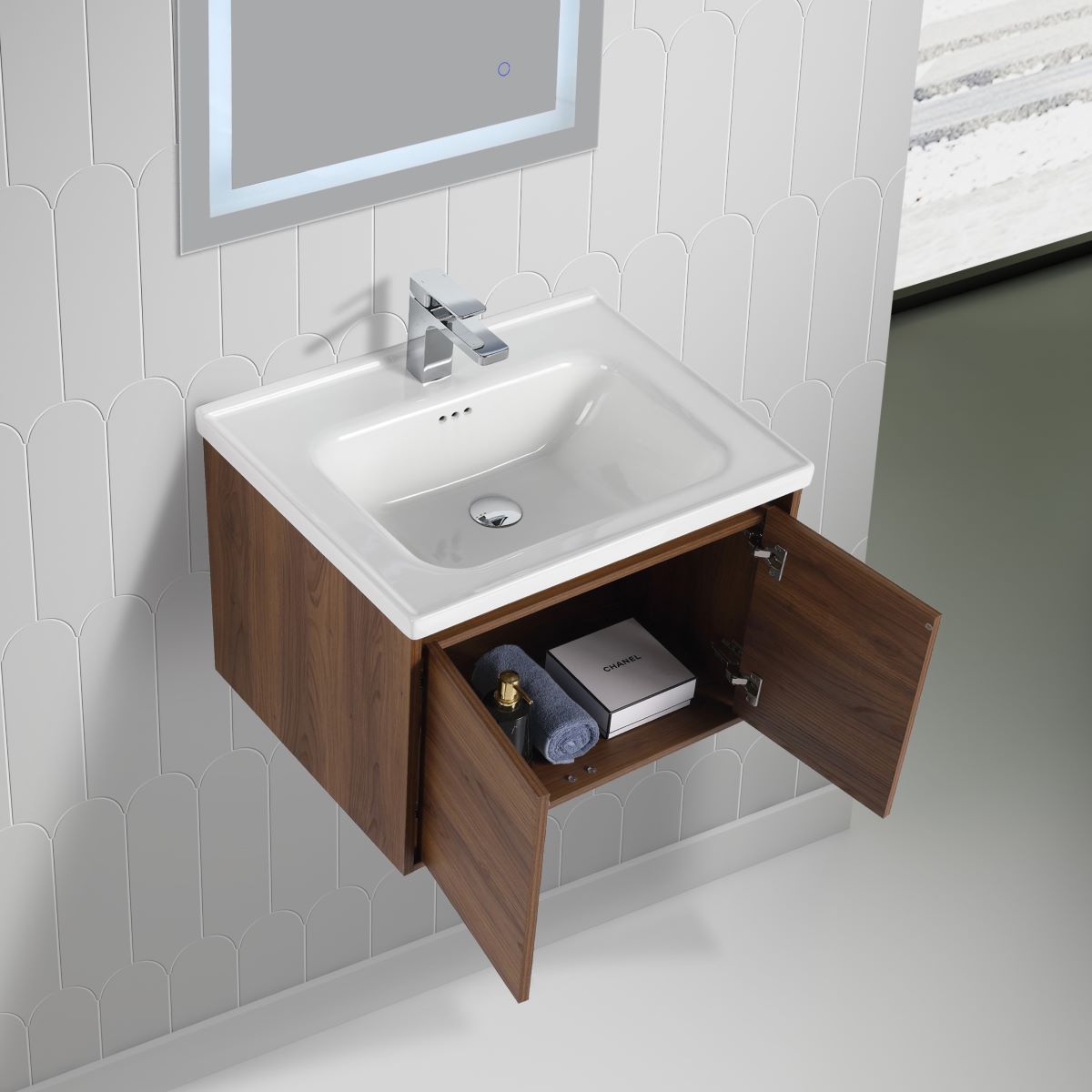Blossom Bern 24" Brown Walnut Vanity With Ceramic Basin