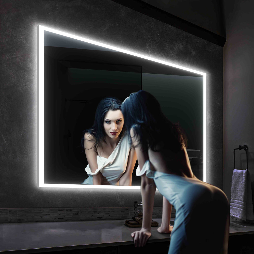 Blossom Beta 48" x 30" Wall-Mounted Square LED Mirror With Frosted Sides