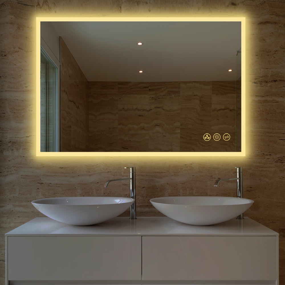 Blossom Beta 48" x 30" Wall-Mounted Square LED Mirror With Frosted Sides