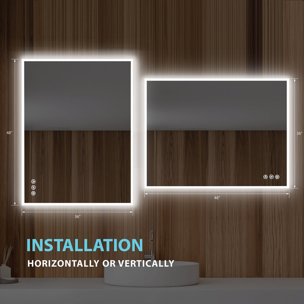 Blossom Beta 48" x 30" Wall-Mounted Square LED Mirror With Frosted Sides