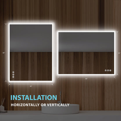 Blossom Beta 48" x 30" Wall-Mounted Square LED Mirror With Frosted Sides