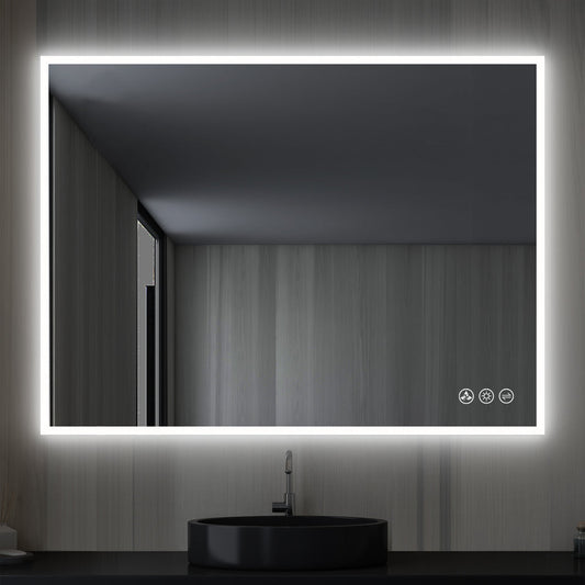 Blossom Beta 48" x 30" Wall-Mounted Square LED Mirror With Frosted Sides