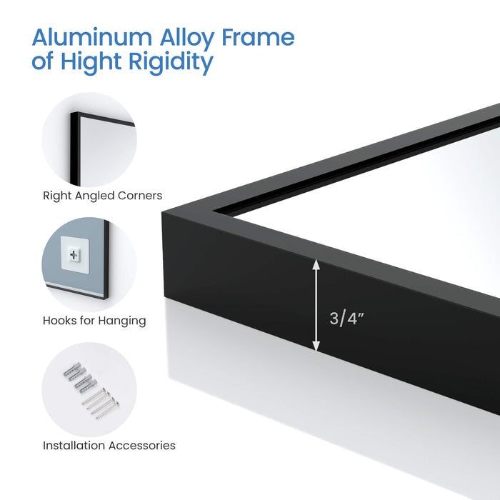 Blossom FM1 18"x36" Matte Black Rectangular Sleek Durable Metal Framed Mirror