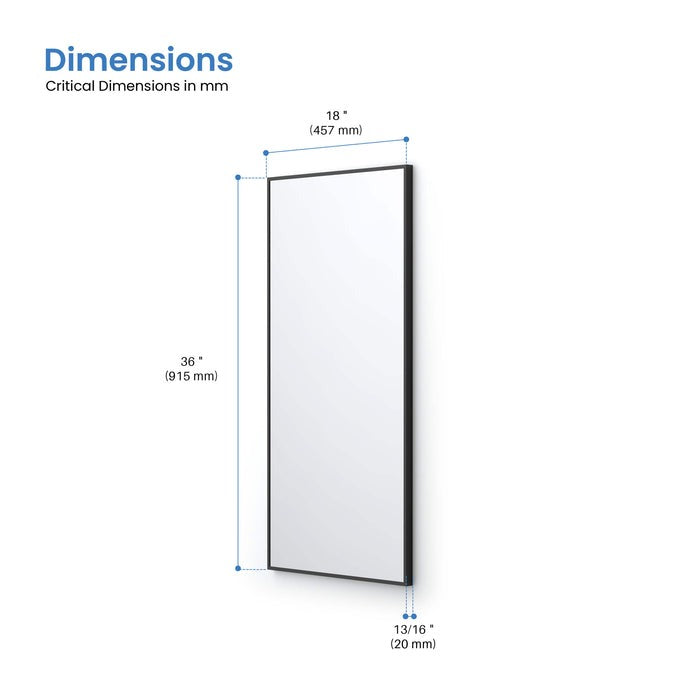Blossom FM1 18"x36" Matte Black Rectangular Sleek Durable Metal Framed Mirror