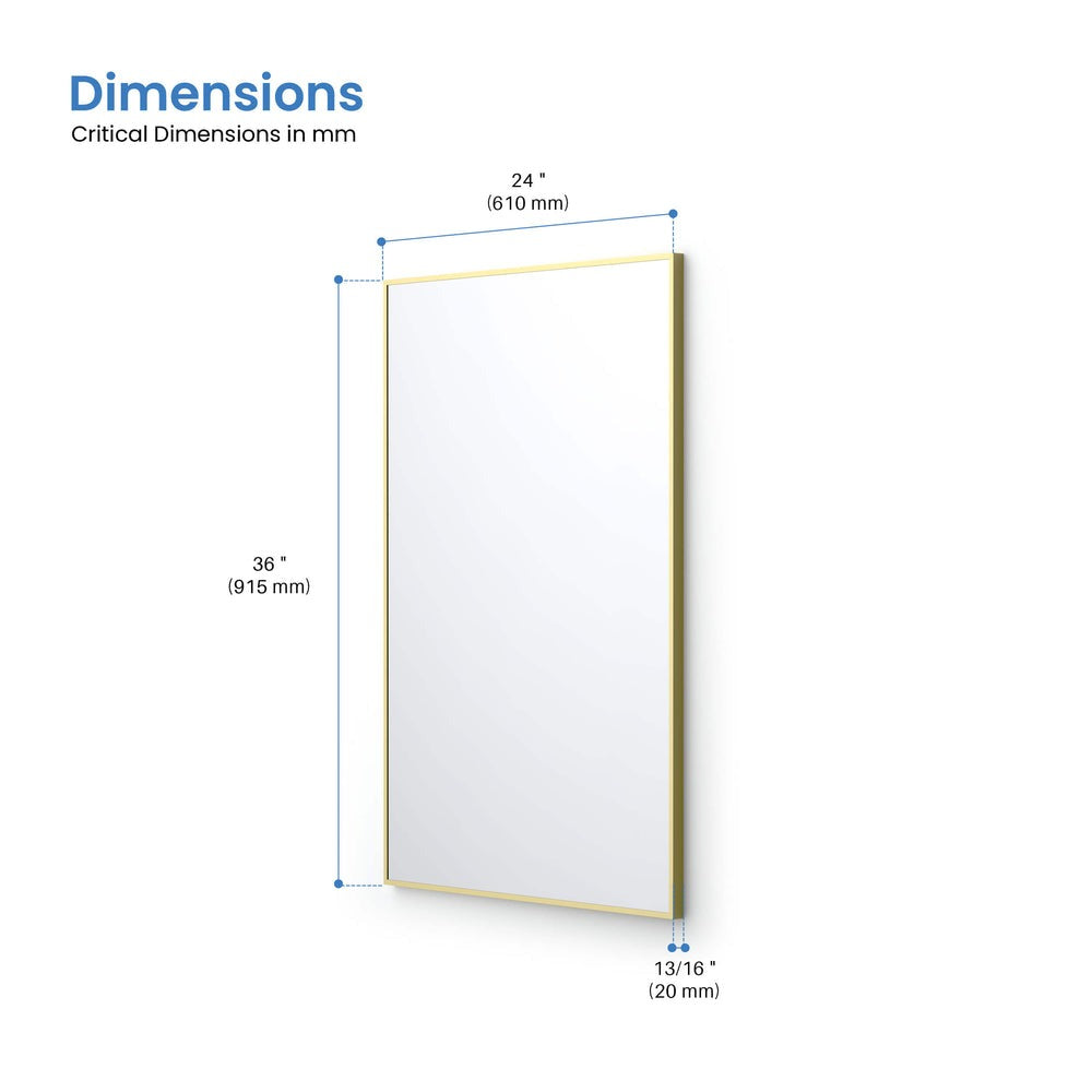 Blossom FM1 24"x36" Brush Gold Rectangular Sleek Durable Metal Framed Mirror